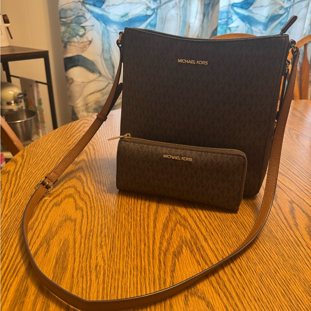 Michael Kors Dark Brown Crossbody Bag and Wallet